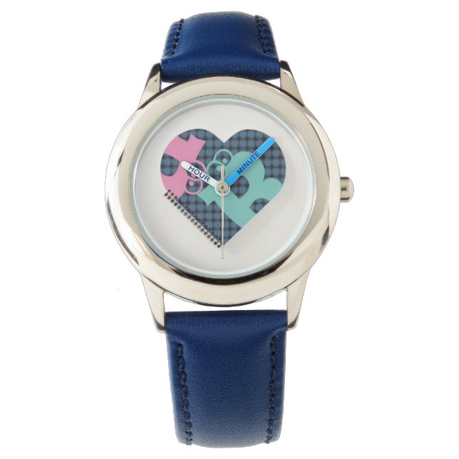 Montre Carnet Coeur mignonAcier bleu roseMODERNE (devant)