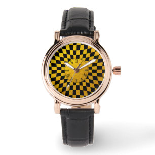 Montre Carré en or et noir - Mosaïque motif / design