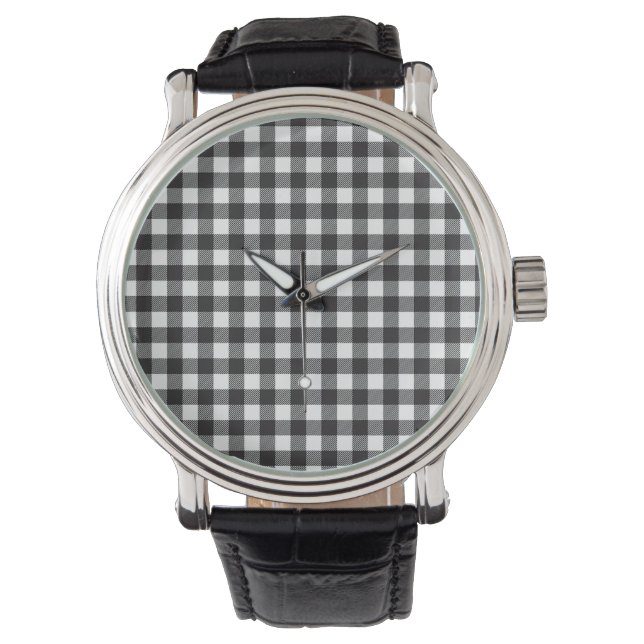 Montre carreaux bison noir et blanc (devant)