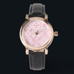 Montre Carreaux ornés en rose<br><div class="desc">Divers carreaux ornés peints à la main avec des éléments floraux</div>