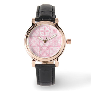 Montre Carreaux ornés en rose