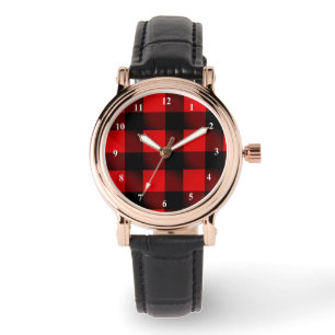 Montre carreaux plaid Buffalo rouge noir