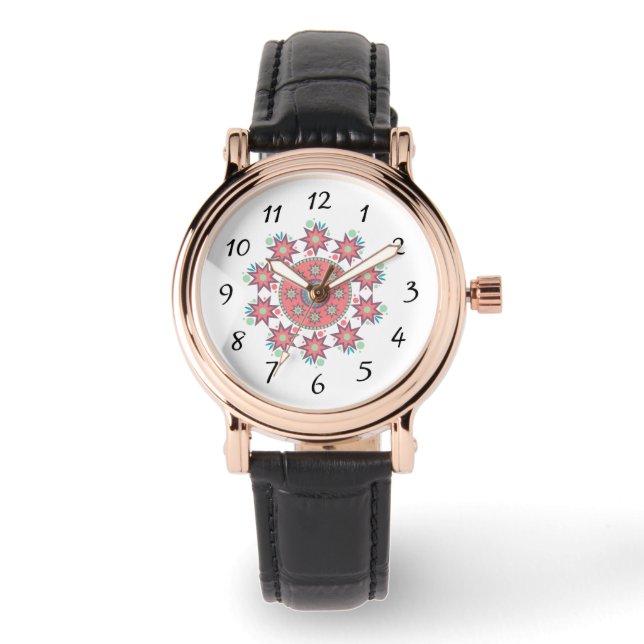 Montre carrée eWatch Femme Design circulaire rose (Recto)