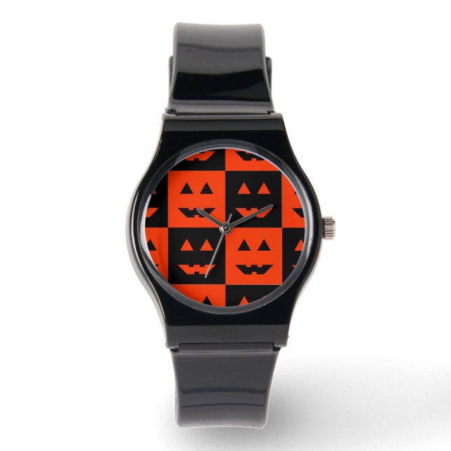 Montre Carrés de visage de citrouille d'Halloween (Recto)