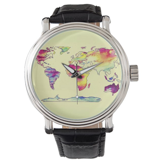 Montre Carte aquarelle du monde (devant)