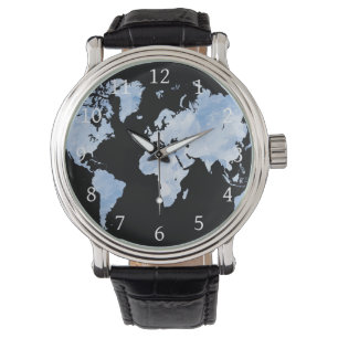 Montre Carte Blue Black World Design 75
