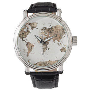 Montre Carte de l'aquarelle de sépia de carte du monde