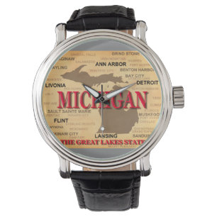 Montre Carte De L'État Du Michigan, Detroit, Lansing