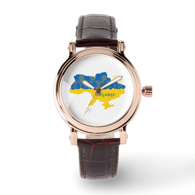 Montre Carte de l'Ukraine avec tournesol et drapeau ukrai (Recto)