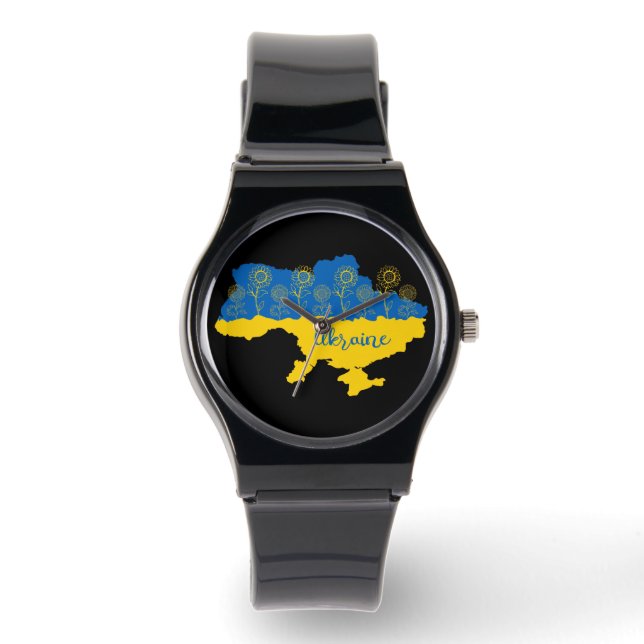 Montre Carte de l'Ukraine avec tournesol et drapeau ukrai (Recto)