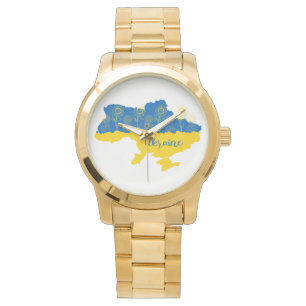 Montre Carte de l'Ukraine avec tournesol et drapeau ukrai