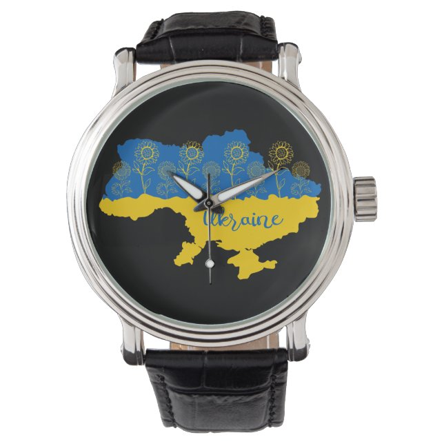 Montre Carte de l'Ukraine avec tournesol et drapeau ukrai (devant)