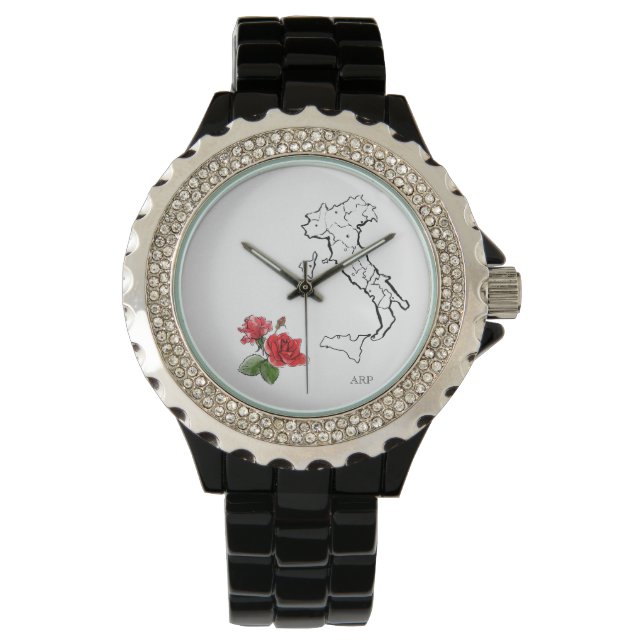 Montre *~* Carte des femmes Italia Italie Rhinestones Ros (devant)