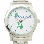 Montre Carte des Philippines Wistwatch<br><div class="desc">Montre cadeau philippine. Carte stylisée des Philippines sur une montre bracelet. Imprimé en vert et bleu sur blanc. Cadeau pour un Philippin ou quelqu'un lié aux îles philippines.</div>