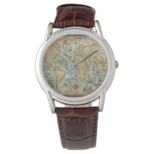 Montre Carte dessinée par antiquité vintage du monde de