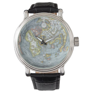 Montre Carte du monde antique en forme de cœur vintage Pe