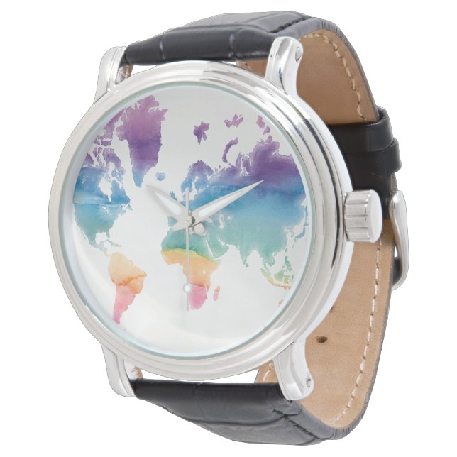 Montre Carte du monde aquarelle (Incliné)