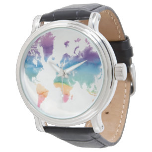 Montre Carte du monde de l'aquarelle