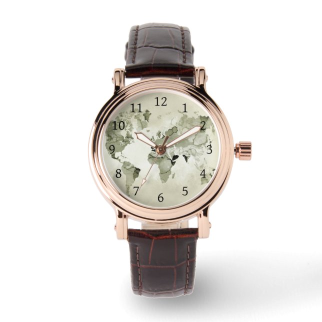Montre Carte du monde vert clair 123 (Recto)
