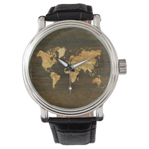 Montre Carte en bois du monde