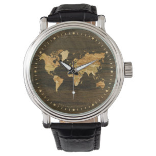 Montre Carte en bois du monde