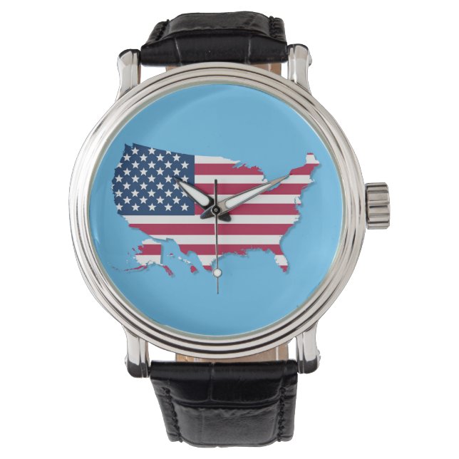 Montre Carte et drapeau des États-Unis Rouge Blanc et Ble (devant)