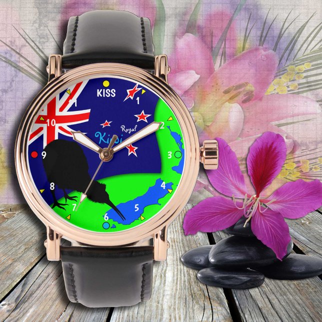 Montre Carte "Royal Kiwi" Bird & New Zealand - Chick Watc (Créateur téléchargé)