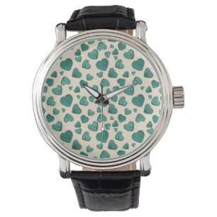 Montre Carte Saint-Valentin unique vert peint à la main