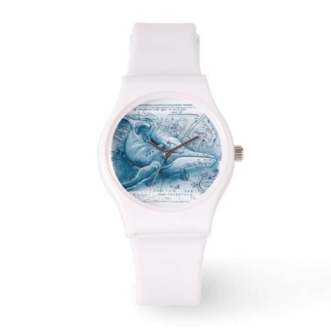 Montre Carte Vintage bleue des baleines (Recto)