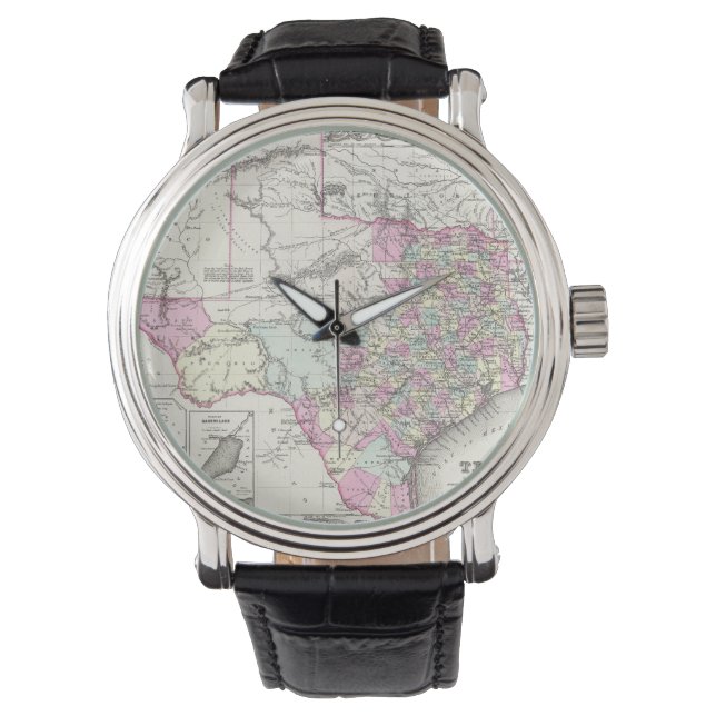 Montre Carte vintage du Texas (1855) (devant)