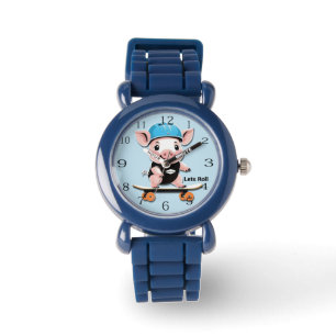 Montre Cartoon Bébé Cochon Monter Un Skateboard Permet De