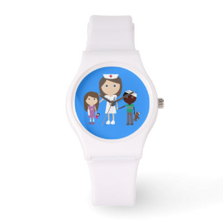Montre Cartoon vectoriel mignon Cheveux Brown Infirmière