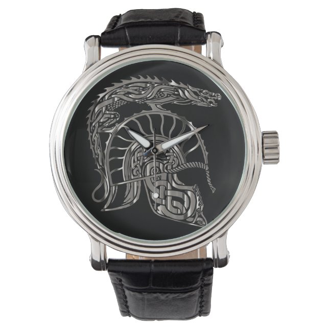 Montre Casque de dragon métallique de guerrier cool (devant)
