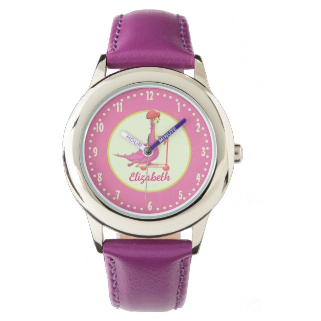 Montre Casque de Scooter Dinosaure Rose Cute Girls Ajoute (devant)