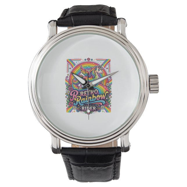 Montre Cavalier Licorne Arc-en-Ciel Rétro (devant)