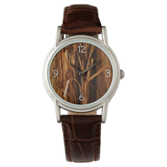 Montre Cèdre texturé en écorce de bois (devant)