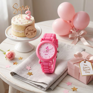 Montre Célébration Ballon Rose Nom Personnalisé Fille d'A