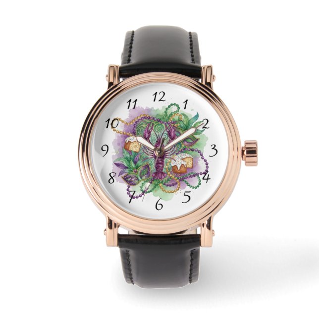 Montre Célébration de Mardi Gras à l'aquarelle  (Recto)