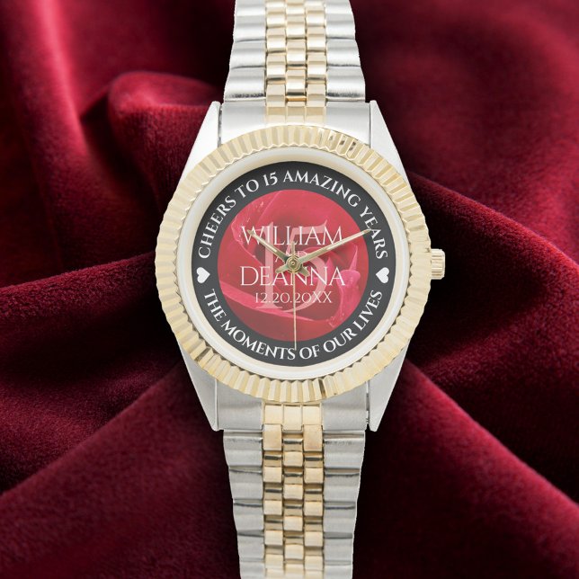 Montre Célébration élégante des 15e, 26e et 36e anniversa (Elegant 15th Rose Wedding Anniversary Wristwatch Cover Photo)
