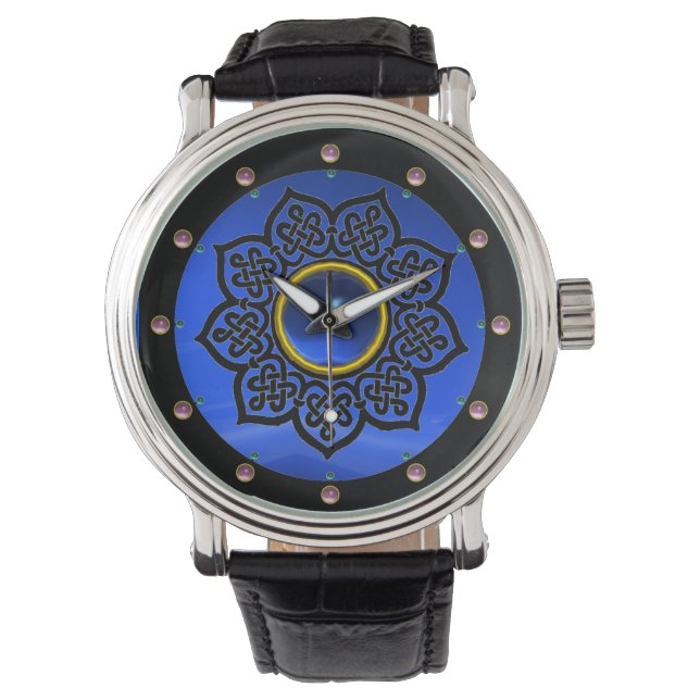 MONTRE CELTIC KNOTS FLOWER BLUE SAPPHIRE GEM STONES (devant)