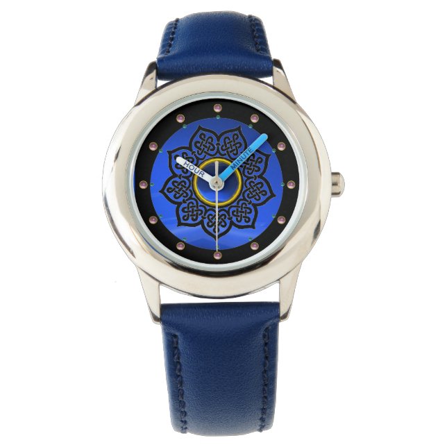 MONTRE CELTIC KNOTS FLOWER BLUE SAPPHIRE GEM STONES (devant)