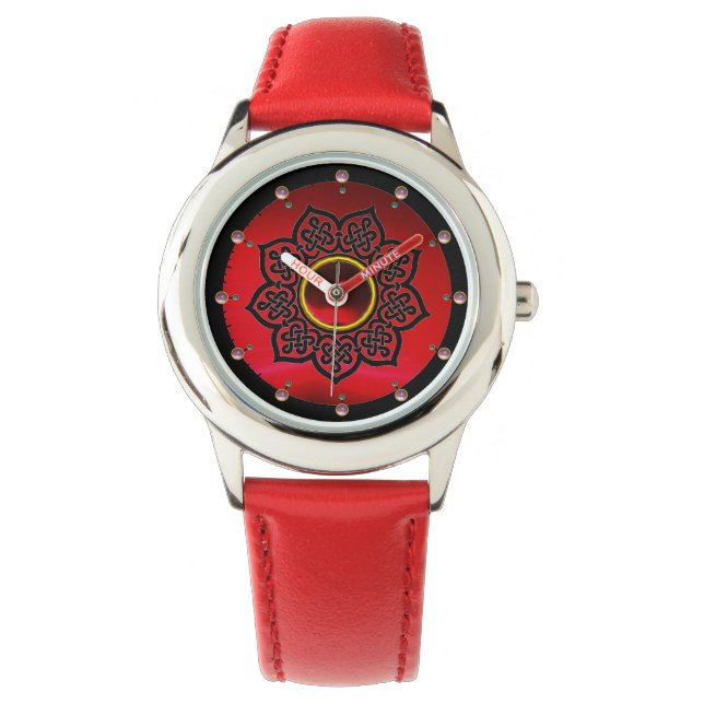 MONTRE CELTIC KNOTS FLOWER, ROUGE BURGUNDY RUBY GEM PIERR (devant)