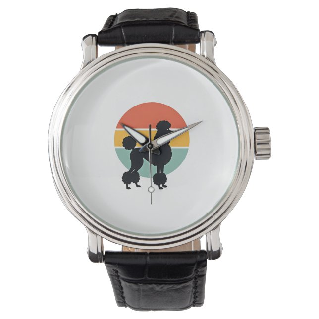 Montre Cercle de silhouette de chien rétro coucher de sol (devant)