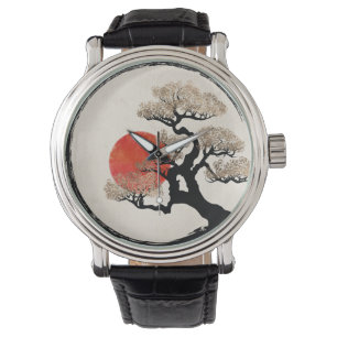 Montre Cercle d'Enso et arbre de bonsaïs sur la toile