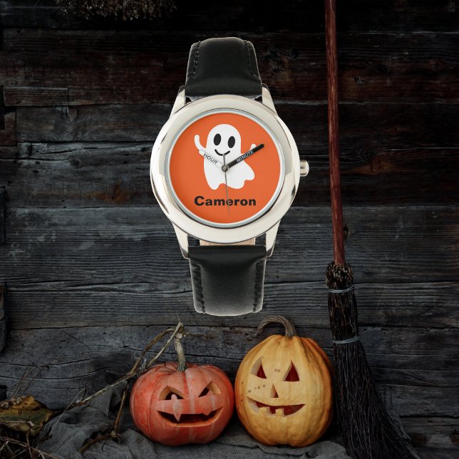 Montre Cercle orange mignon souriant Fantôme d'Halloween (Créateur téléchargé)