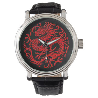 Montre Cercle traditionnel de dragon chinois rouge et noi