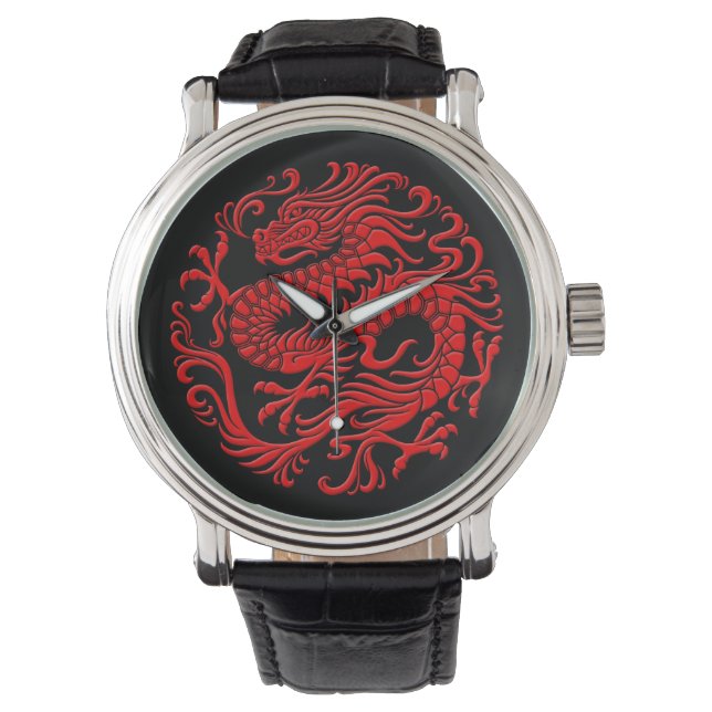 Montre Cercle traditionnel de dragon chinois rouge et noi (devant)
