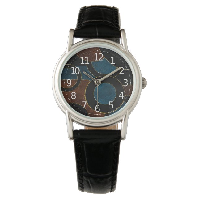 Montre Cercles Géométriques Abstraits Paillettes Or Feuil (devant)