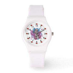 Montre Cercles roses et violets Papillons crâniens à sucr