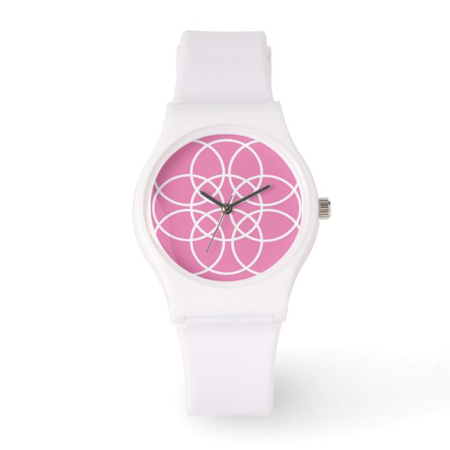 Montre Cercles spiraux blancs sur rose (Recto)